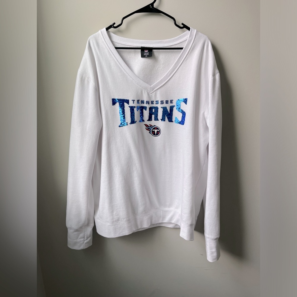 Women's Tennessee Titans White Cuce Victory V-Neck Sweatshirt Sequin 3X …